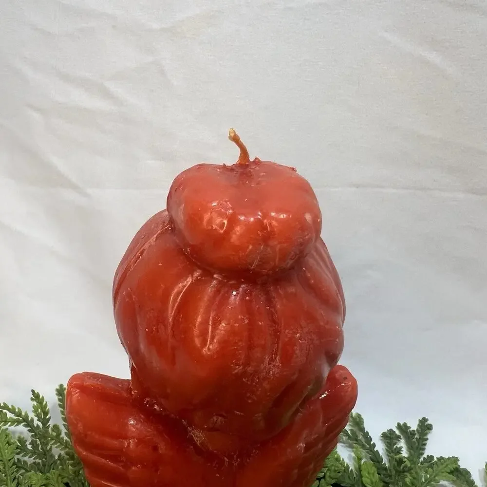 Vintage Chior Angel Red Orange Christmas Wax Candle Mid Century Figurine 7”